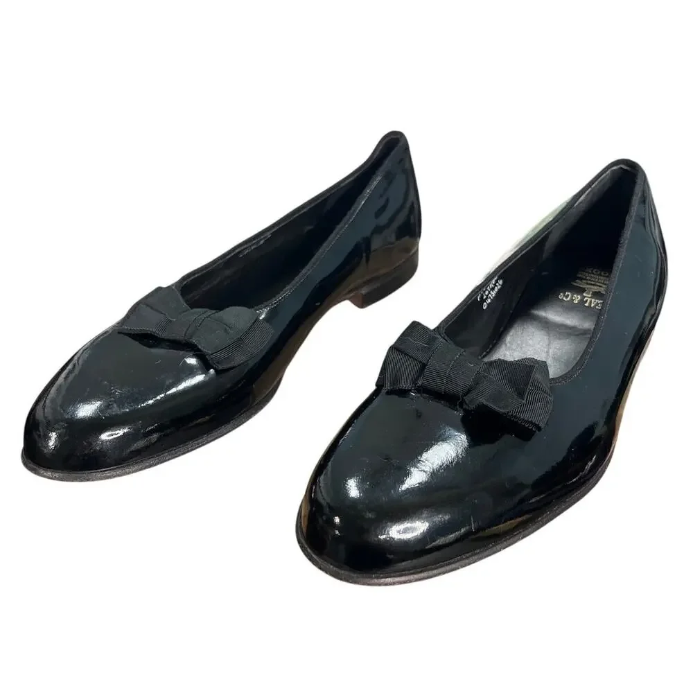 Pearl & Co By Brooks Brothers Black Patent Leather Bow Dress Pumps Size 10.5 D